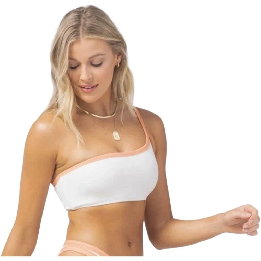NWT LSpace Ribbed Axel Bikini Swim Top Cream / Tangy Peach Size‎ XL